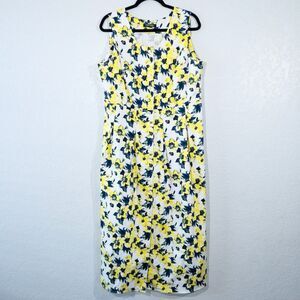 Chadwicks of Boston Yellow Floral‎ Pleated Dress Size 16